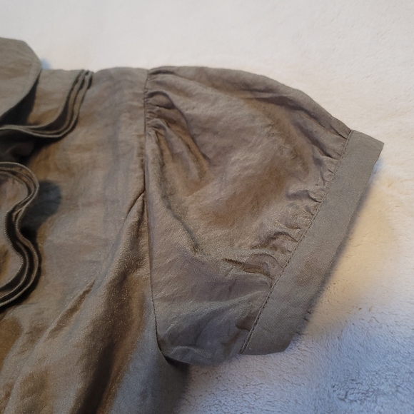 FOREVER XXI Cute 3/4 Army Green Tunic Top with Belt and Ruffles Size Small - Picture 10 of 13